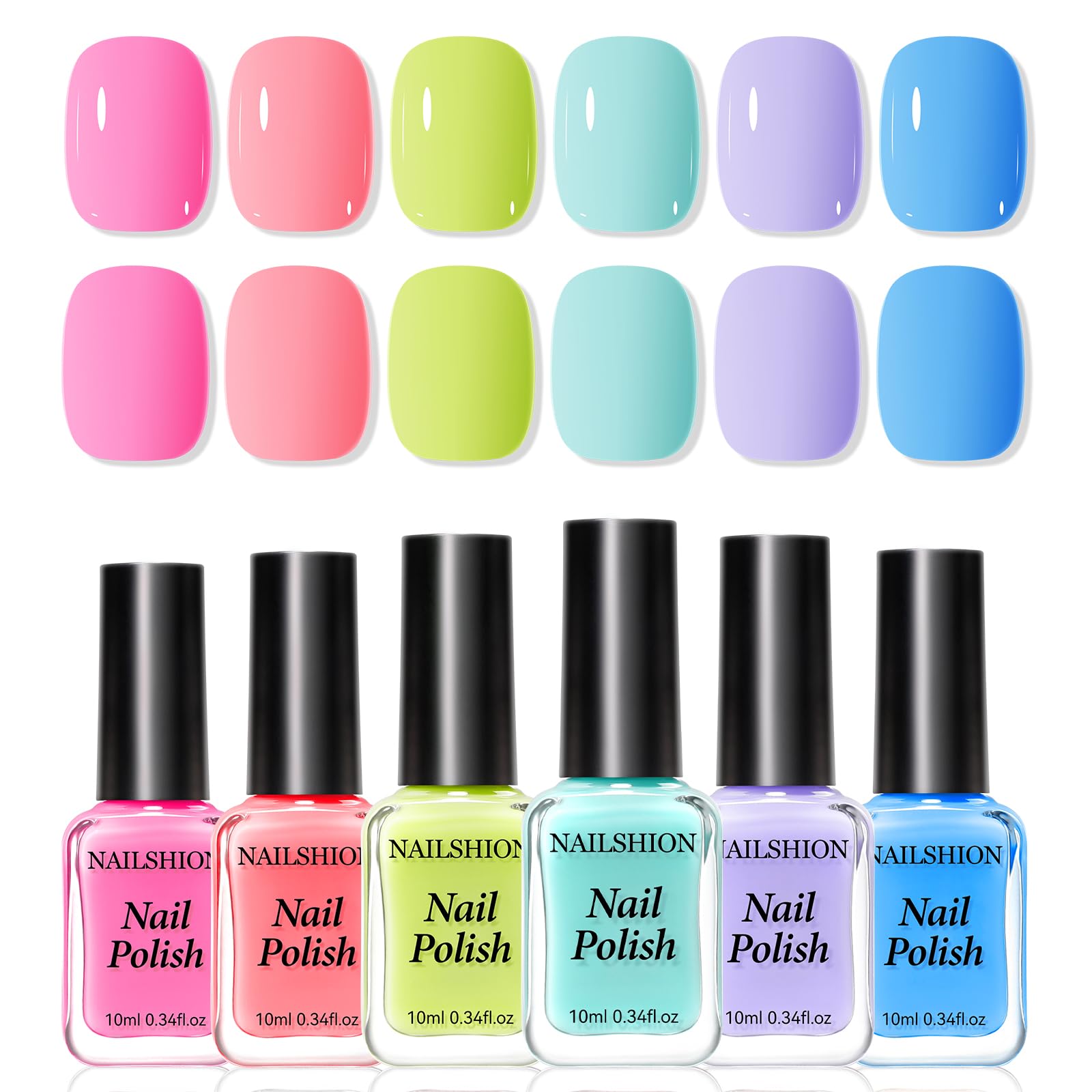 Nailshion 6-color set for at-home manicures with quick-dry application.