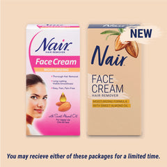 Tube spread on the face illustrating quick removal process with Nair