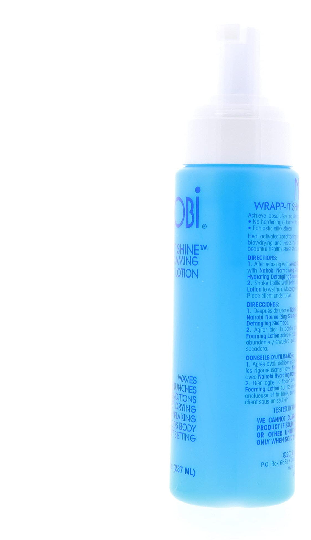 Nairobi Wrapp-It Shine 8oz foaming lotion packaging shows compact, travel-friendly size.