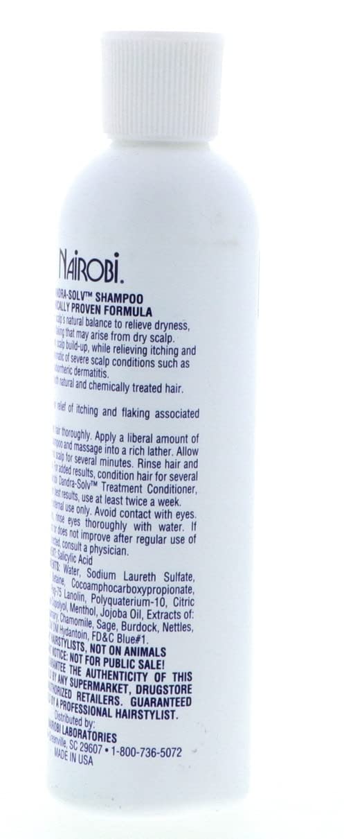 Nairobi Dandra-Solv shampoo in bathroom setup for routine use