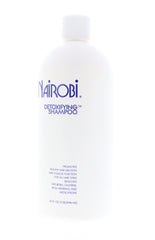 Nairobi Detoxifying Shampoo bottle side highlights ergonomic design for easy daily cleansing.
