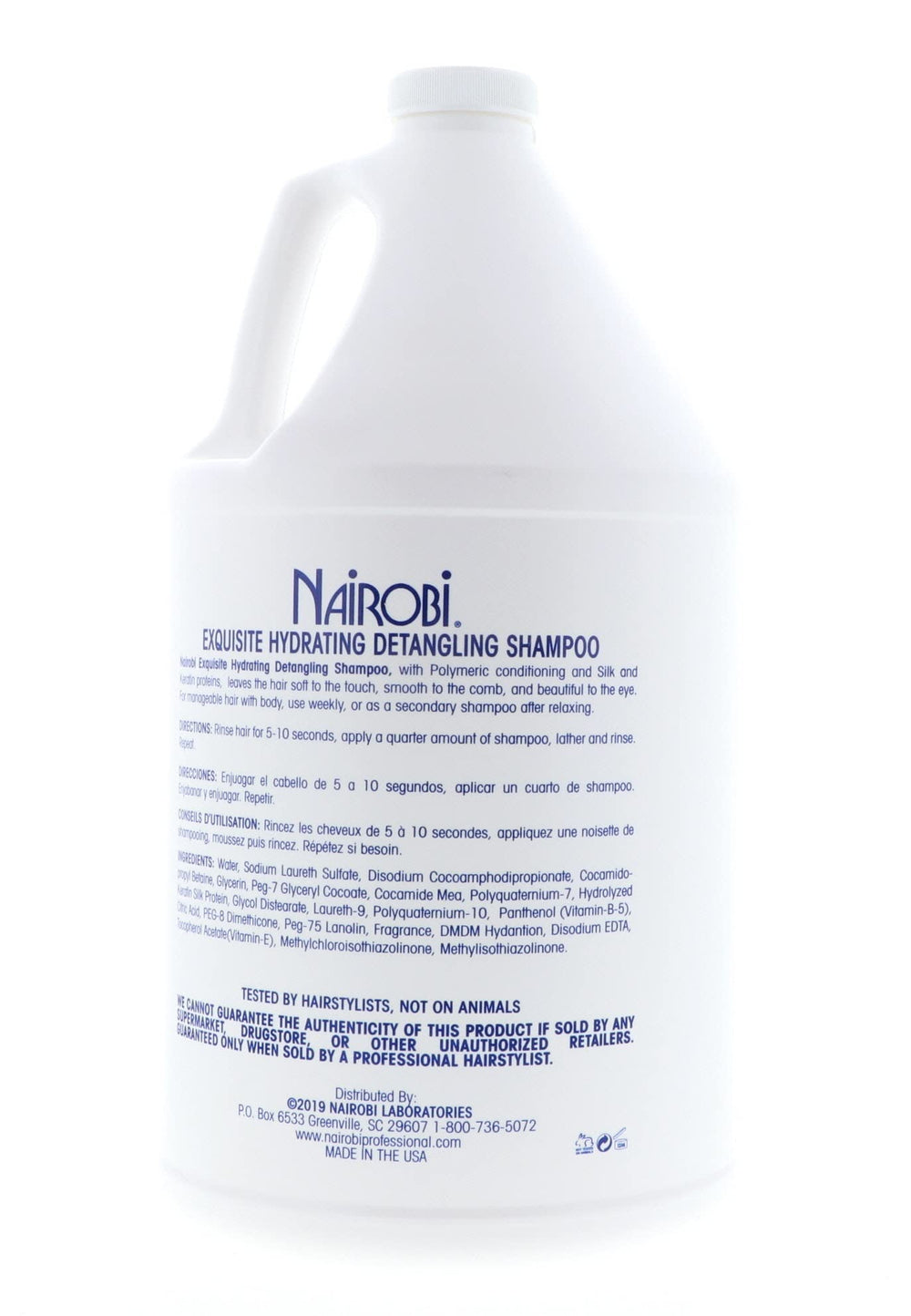 Nairobi Exquisite Hydrating Detangling Shampoo 128oz container emphasizes value