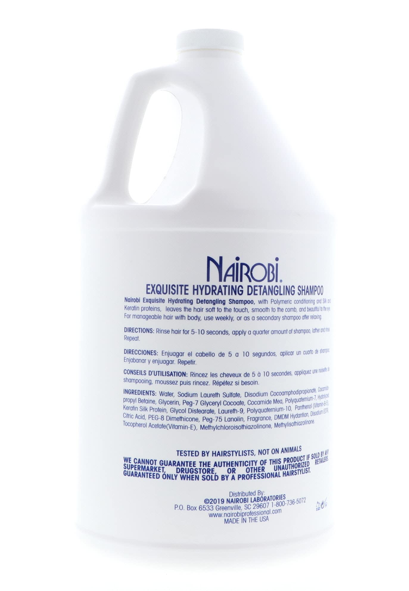 Nairobi Exquisite Hydrating Detangling Shampoo salon display for professional use