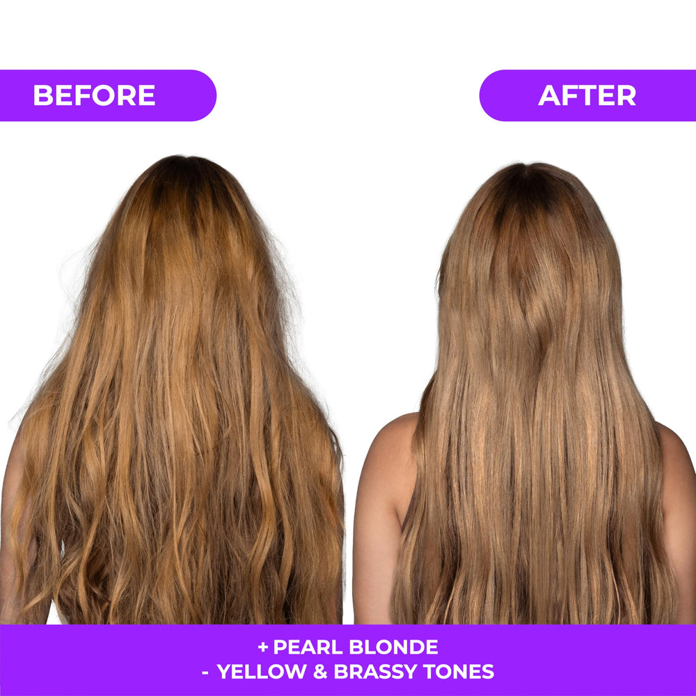 Naissant Pearl Blonde hair wash application demonstrates the 2-step routine in action.