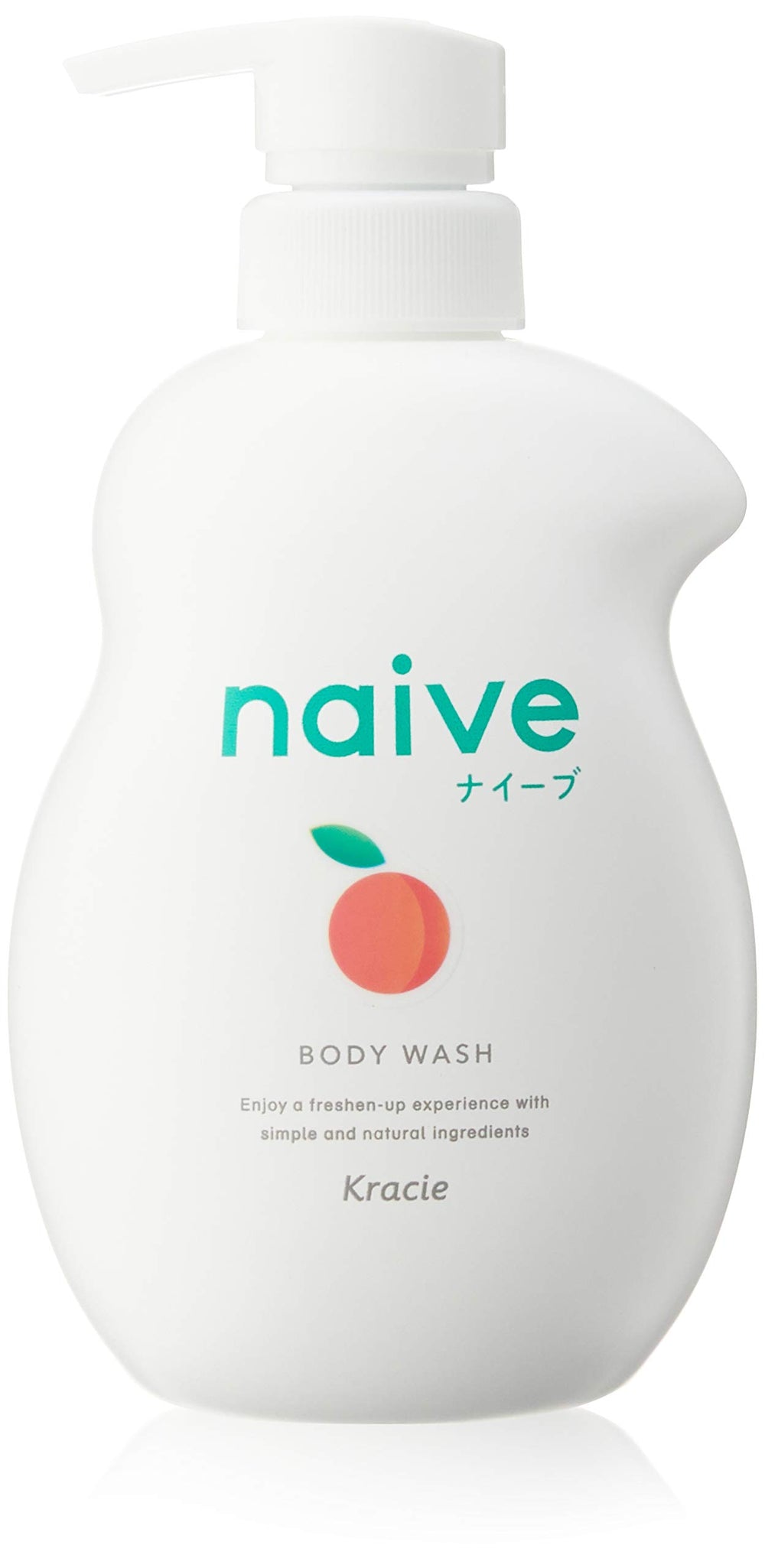 Naive Body Soap bottle with peach leaf extract showing rich lather for shower use