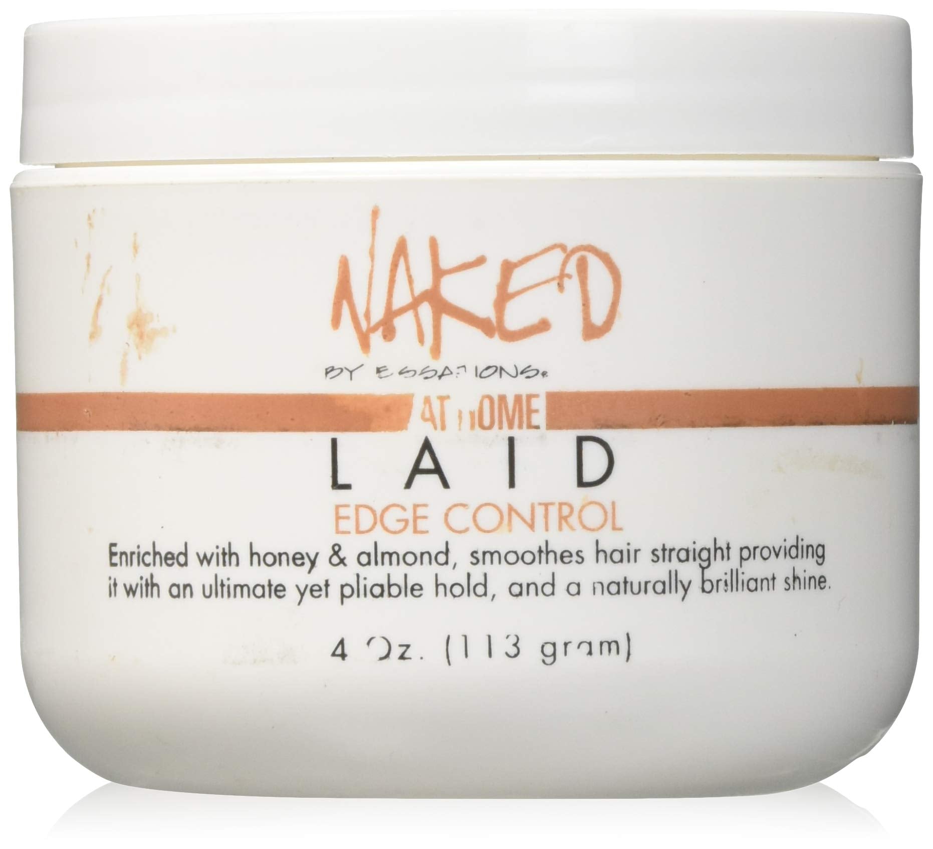 Naked by Essations Laid Edge Control bottle closeup showing grease-free hold for edges