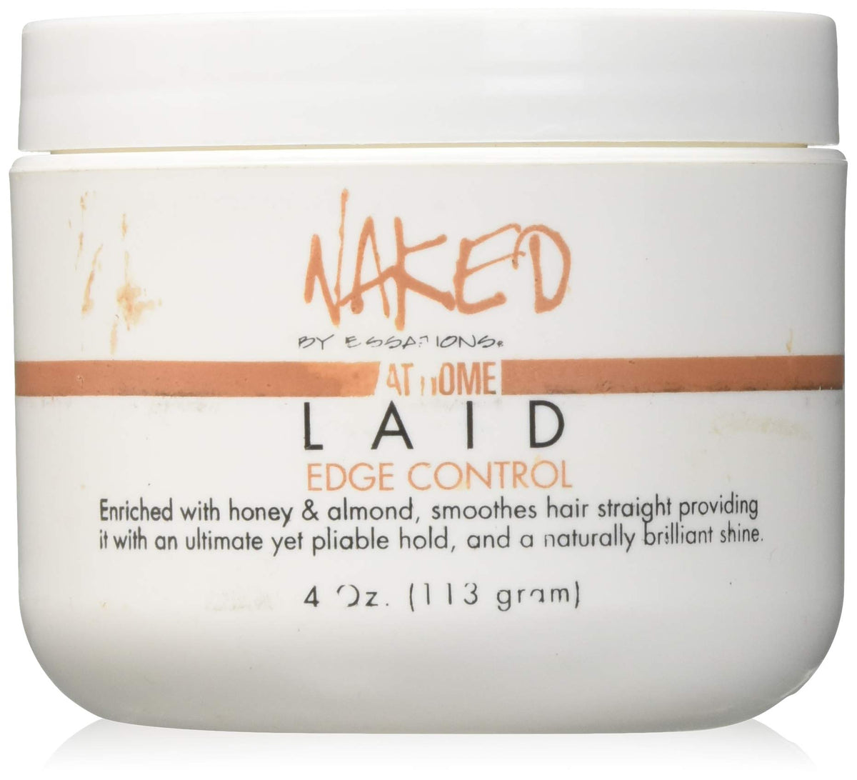 Naked by Essations Laid Edge Control bottle closeup showing grease-free hold for edges