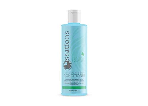Naked by Essations Tea Tree Solutions conditioner bottle offering cooling relief for dry, itchy scalps.