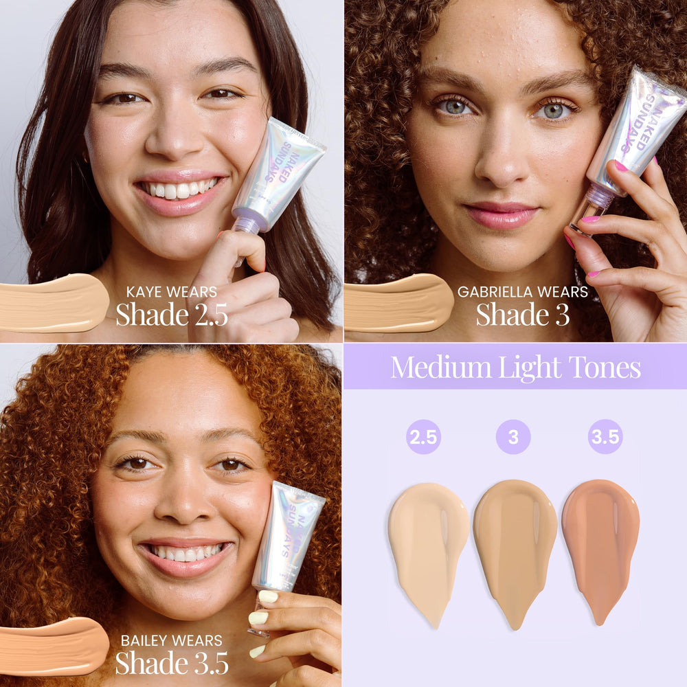 Naked Sundays BeautyScreen ingredients display with peptides and polyglutamic acid for hydration.