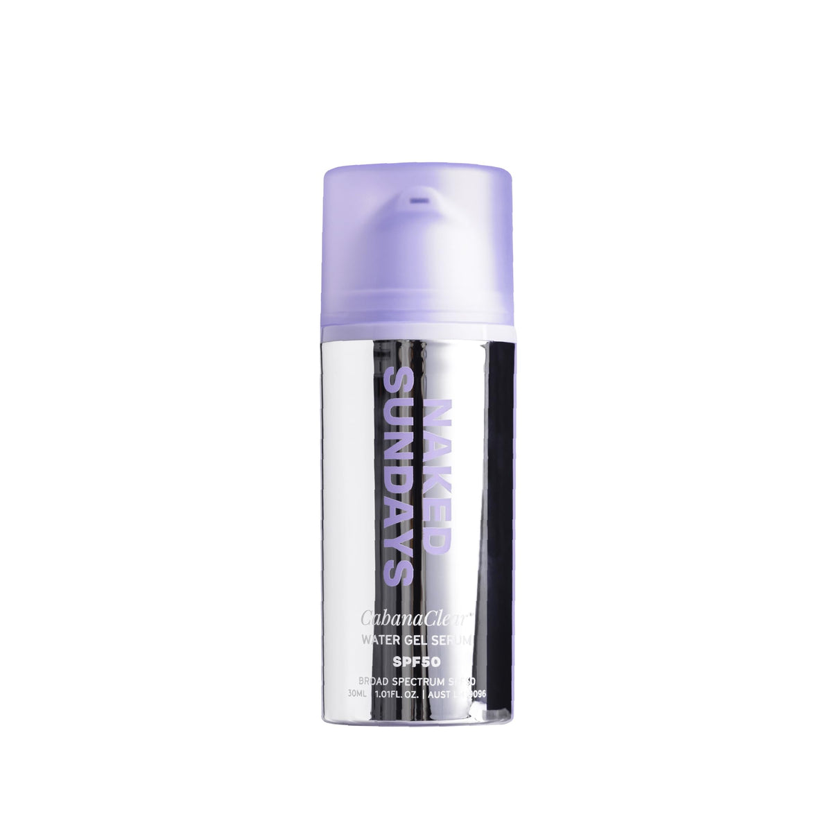Naked Sundays CabanaClear SPF 50 bottle with clear gel texture for daily protection
