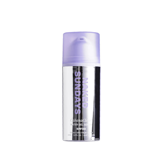 Naked Sundays CabanaClear SPF 50 bottle with clear gel texture for daily protection