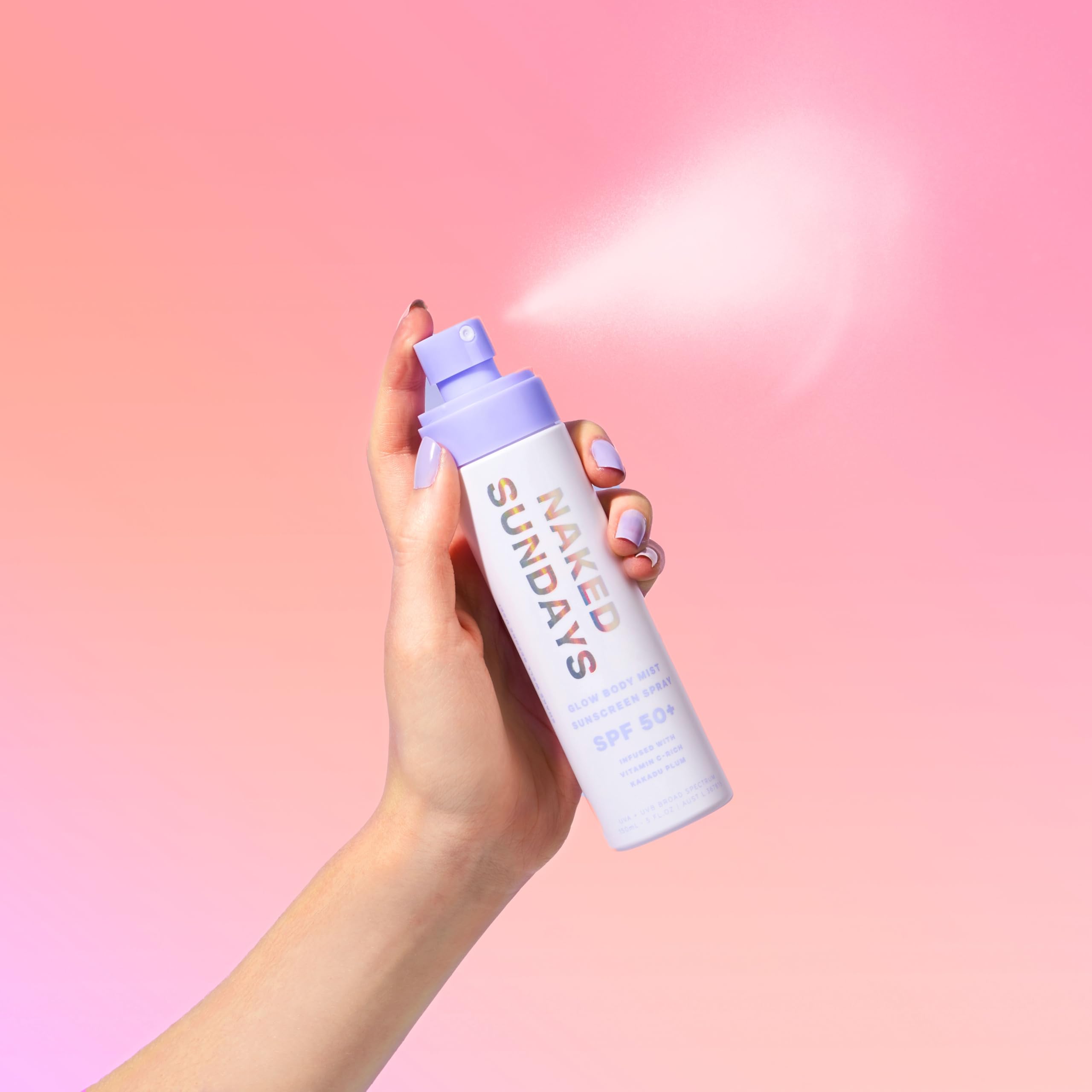 Naked Sundays non-aerosol pump spray enables easy, mess-free sun protection.