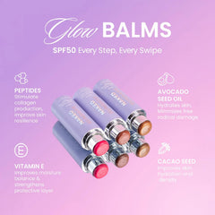 Applying Naked Sundays Glow Balm to cheek for seamless color.