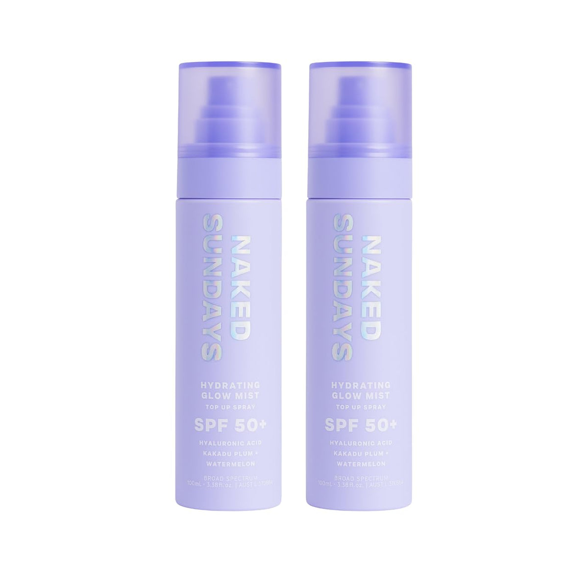 Naked Sundays SPF 50 Hydrating Glow Mist bottle highlights lightweight hydration for daily wear