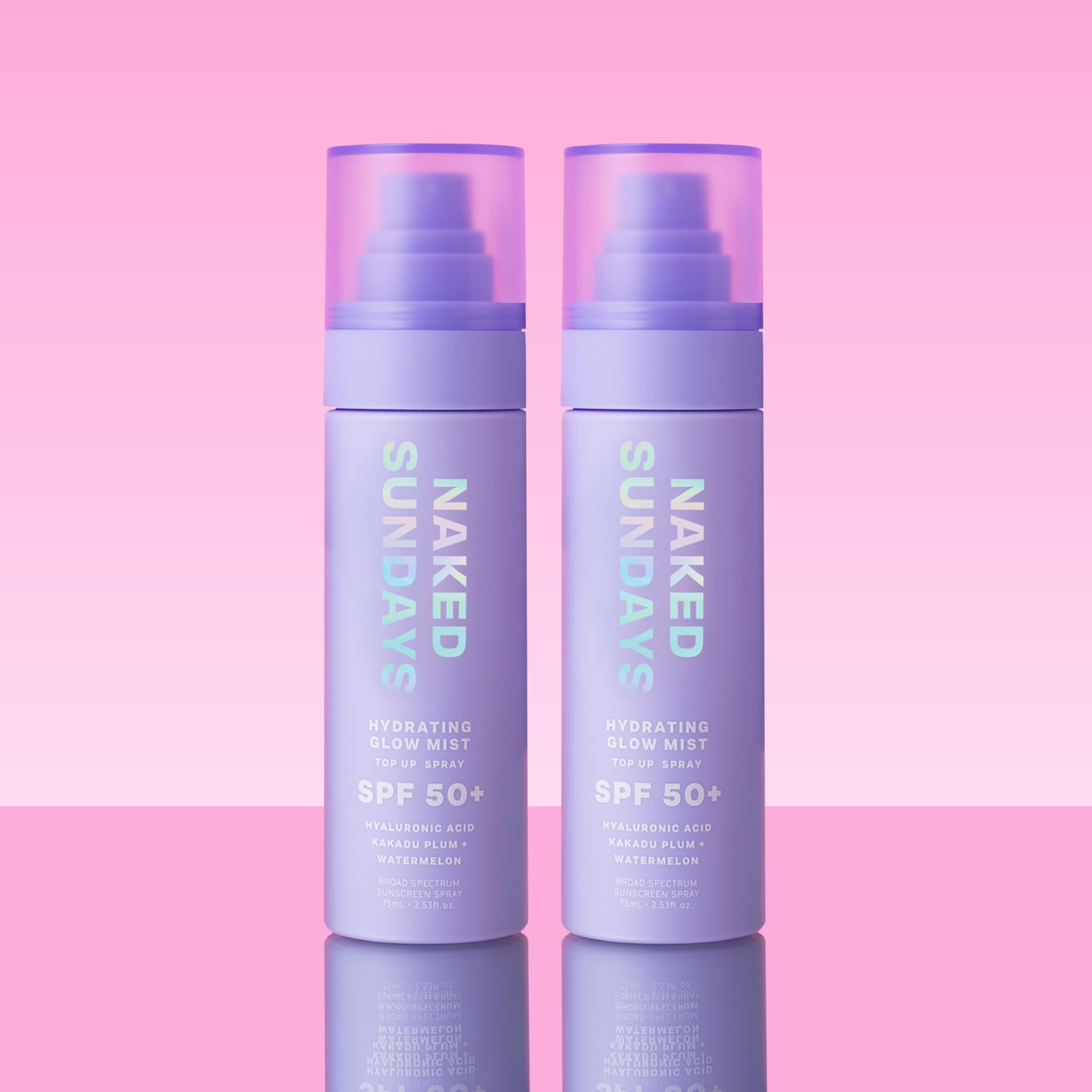 Naked Sundays SPF 50 setting mist applied over makeup showing makeup-friendly reapplication