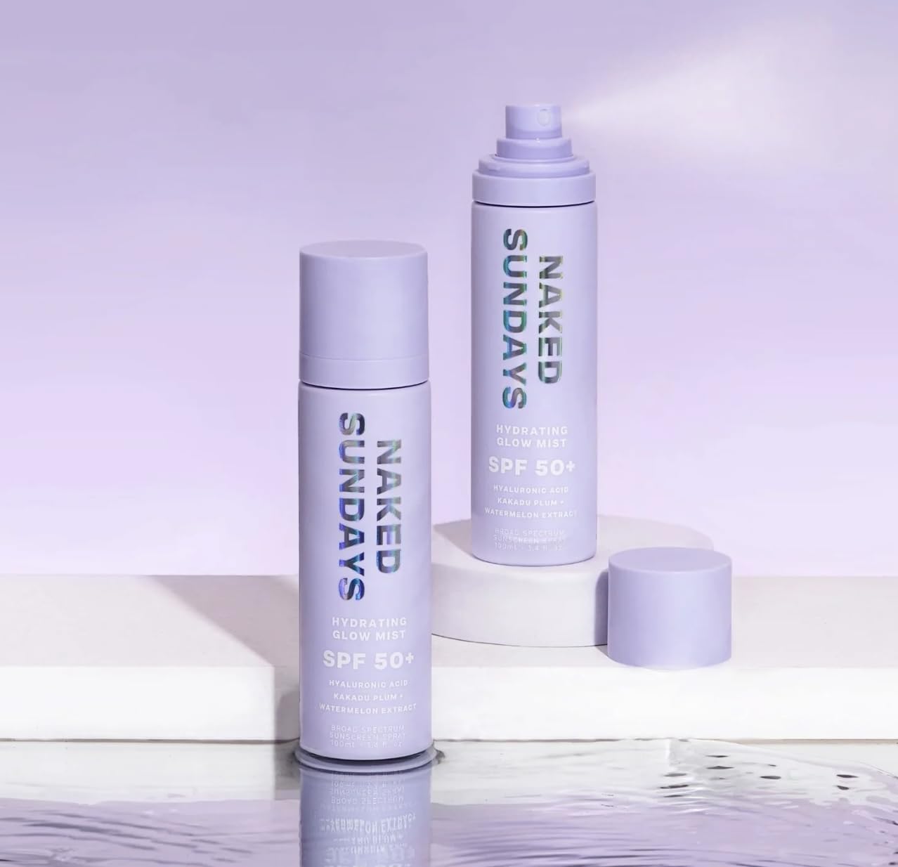 Naked Sundays SPF 50 setting mist applied under makeup for quick-dry, non-greasy finish