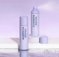 Naked Sundays SPF 50 setting mist applied under makeup for quick-dry, non-greasy finish