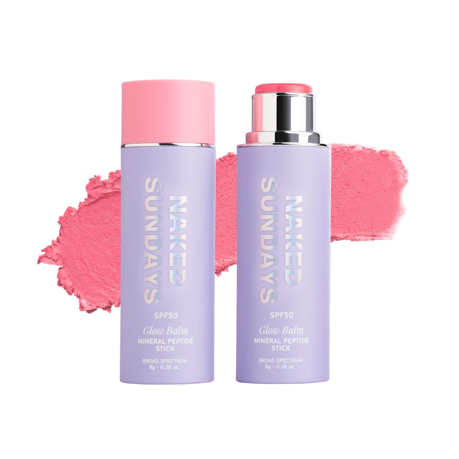 Naked Sundays Glow Balm Pink Pop application shows creamy texture with SPF 50 protection