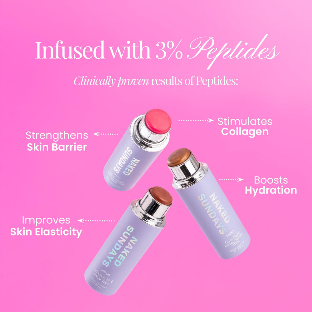 Naked Sundays SPF50 glow balm packaging close-up highlighting sleek multi-use design.