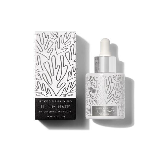 Naked & Thriving Illuminate BC+ bottle close-up for radiant, hydrated skin.