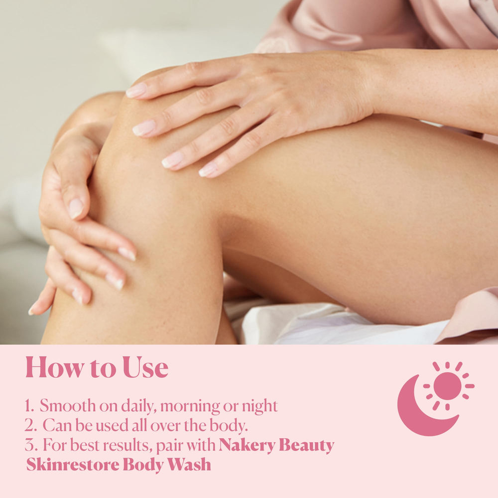 Applying Nakery anti-aging cream on arm to illustrate firming feel