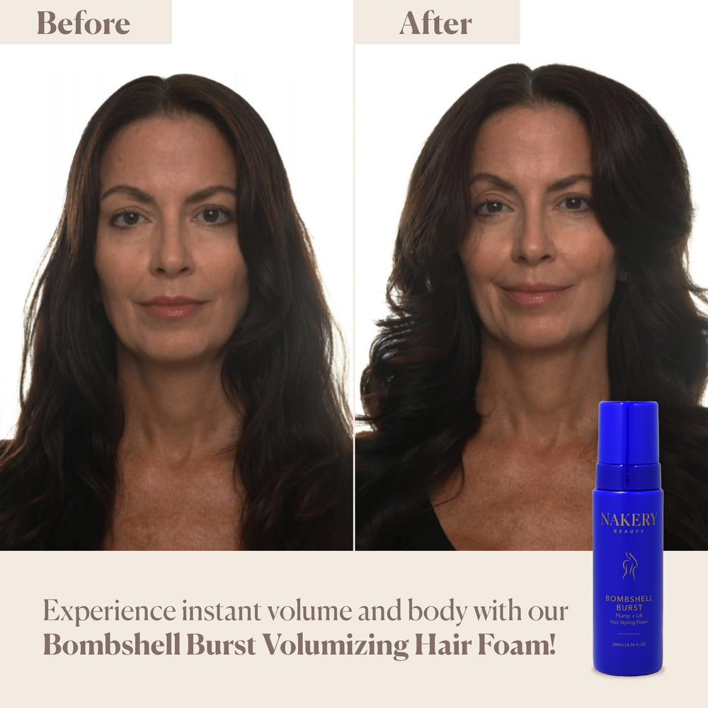 Nakery Bombshell Burst Heat Protection guards strands up to 450°F during styling.