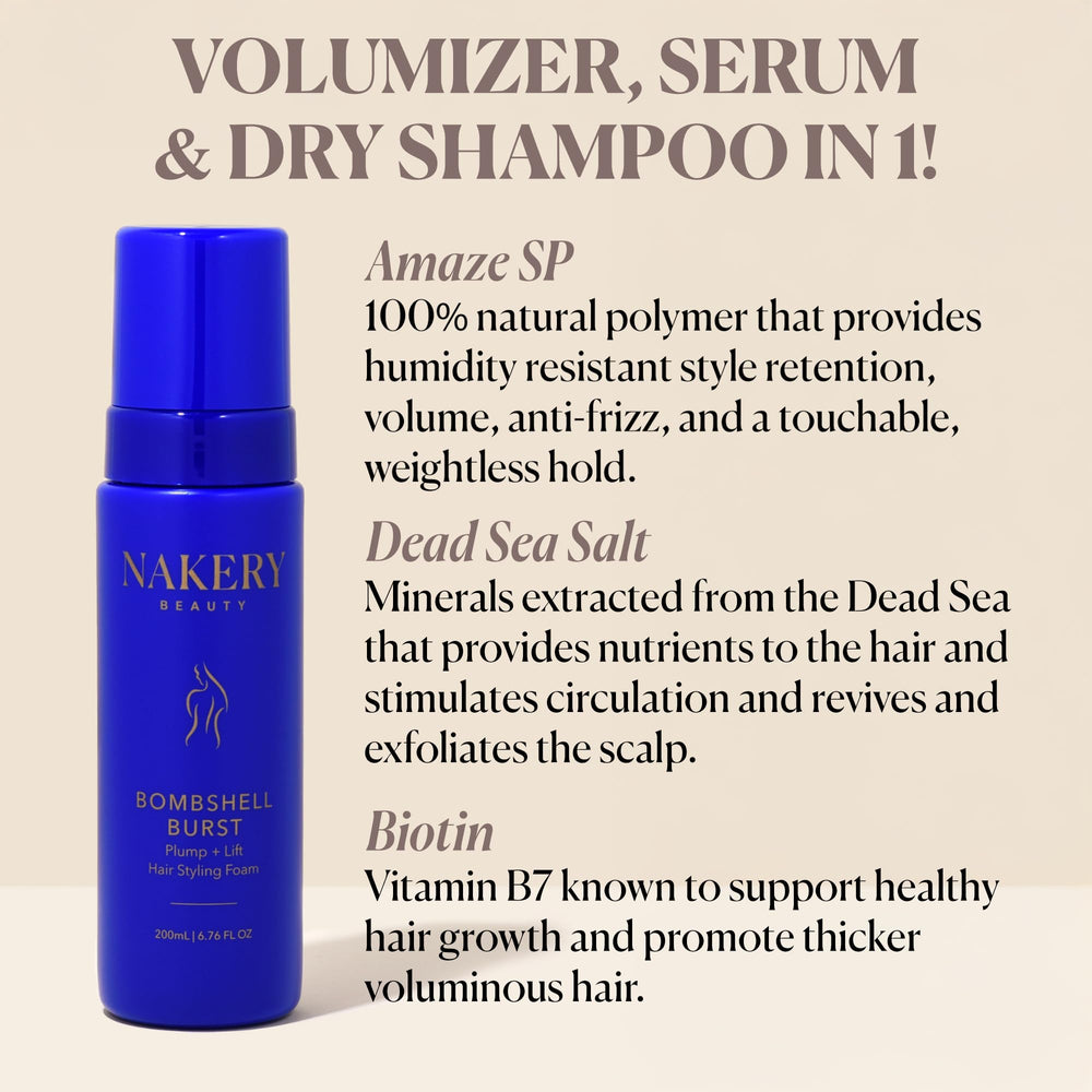 Nakery Bombshell Burst Volume Boost creates fuller looks with lightweight texture.