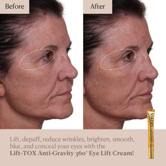 Nakery Lift-Tox Eye Cream applied under the eye for lift and depuffing.