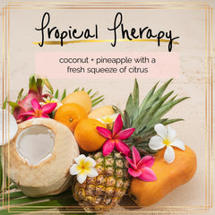 Lotion bottle shows coconut-pineapple scent note for tropical aroma