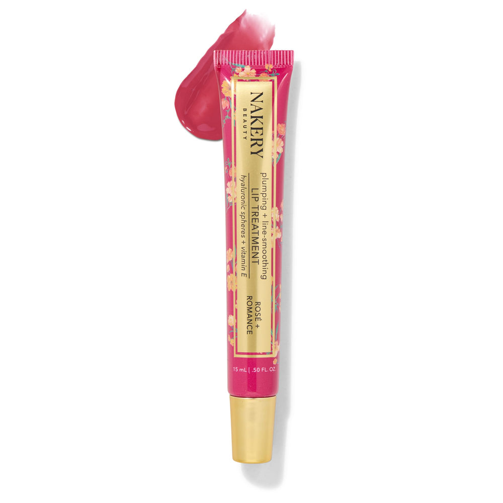 Nakery rose-plumping-lip-treatment-tube delivers deep hydration and a visibly fuller pout.