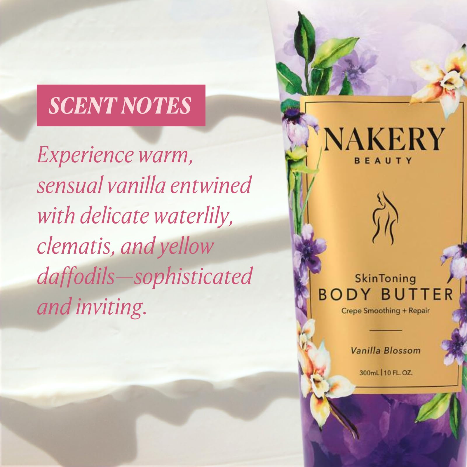 Nakery Skin Toning Body Butter application on hands for massage and absorption.