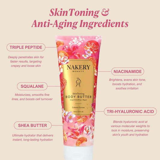 Nakery Skin Toning Body Butter application on arm demonstrating quick-absorb formula