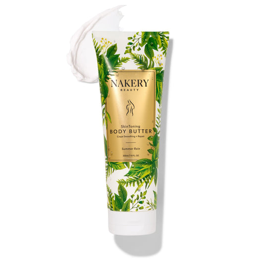 Nakery Skin Toning Body Butter bottle shows quick absorbing firming care