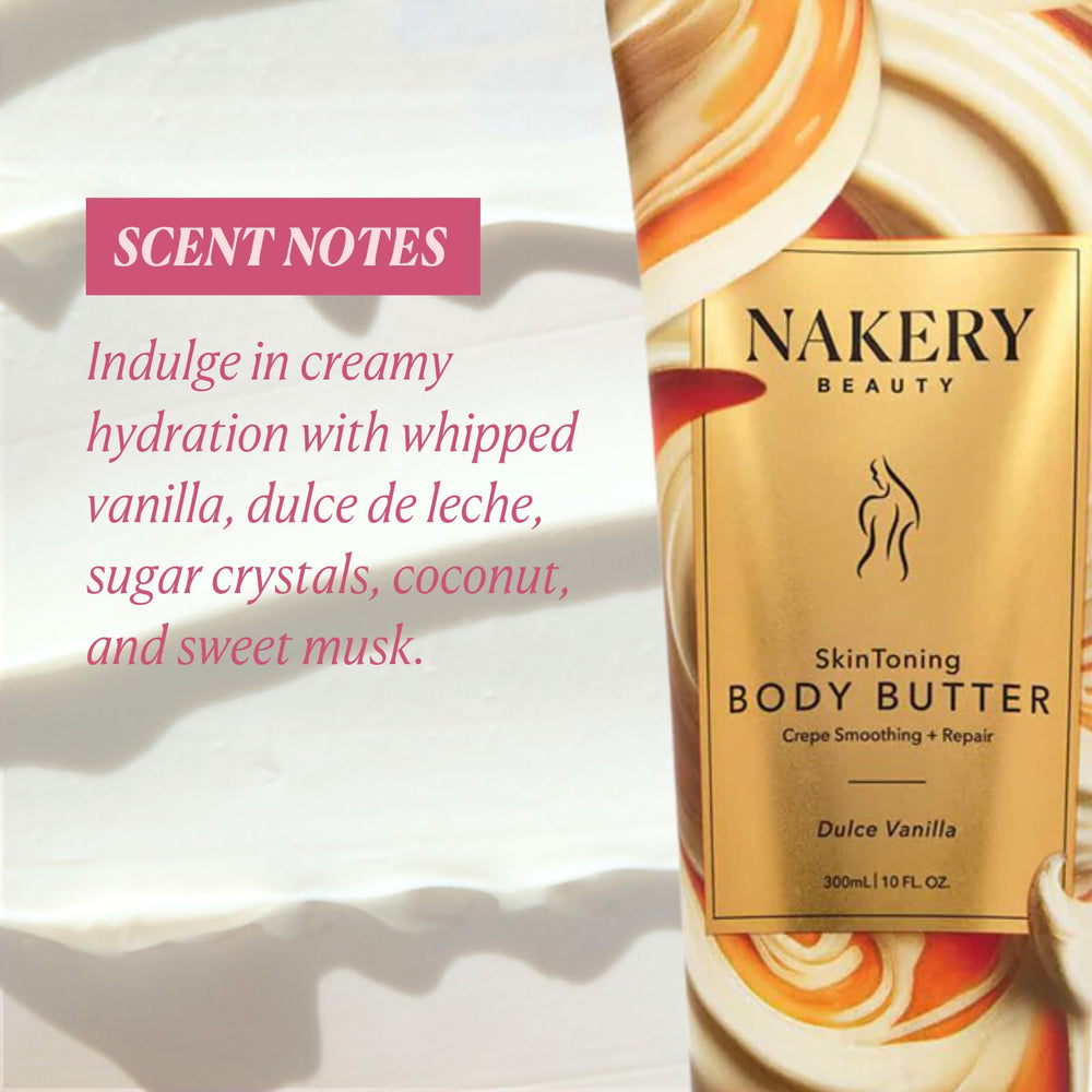 Nakery Skin Toning Butter on leg demonstrates full-body firming.