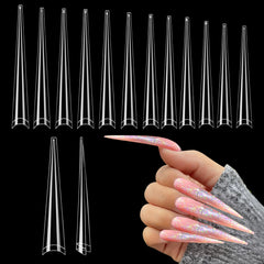 Namgznso 4XL half-cover stiletto tips, clear for at-home salon results