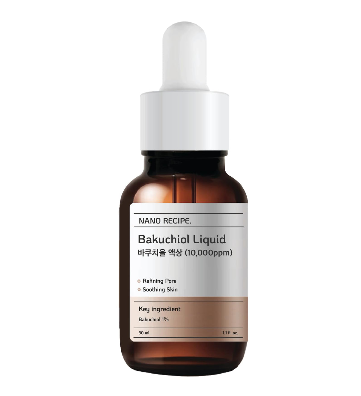 Nano Recipe Bakuchiol Concentrate bottle pour for easy drop application in daily skincare.