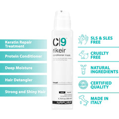 NAPURA C9 protein reconstruction formula supports hair fibers gently
