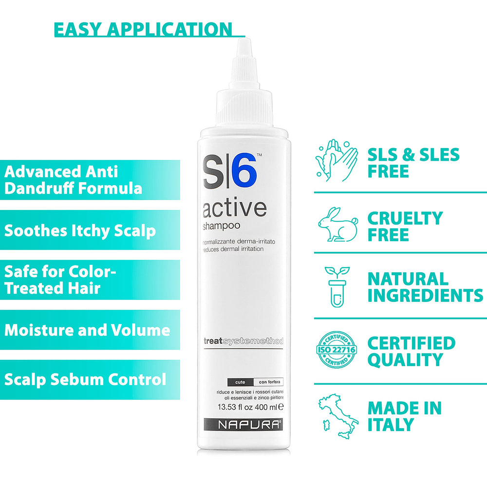 NAPURA S6 Active Shampoo salicylic-acid-1-percent supports gentle exfoliation.