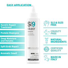 Shampoo lather demonstrates gentle cleansing for dry, damaged hair.