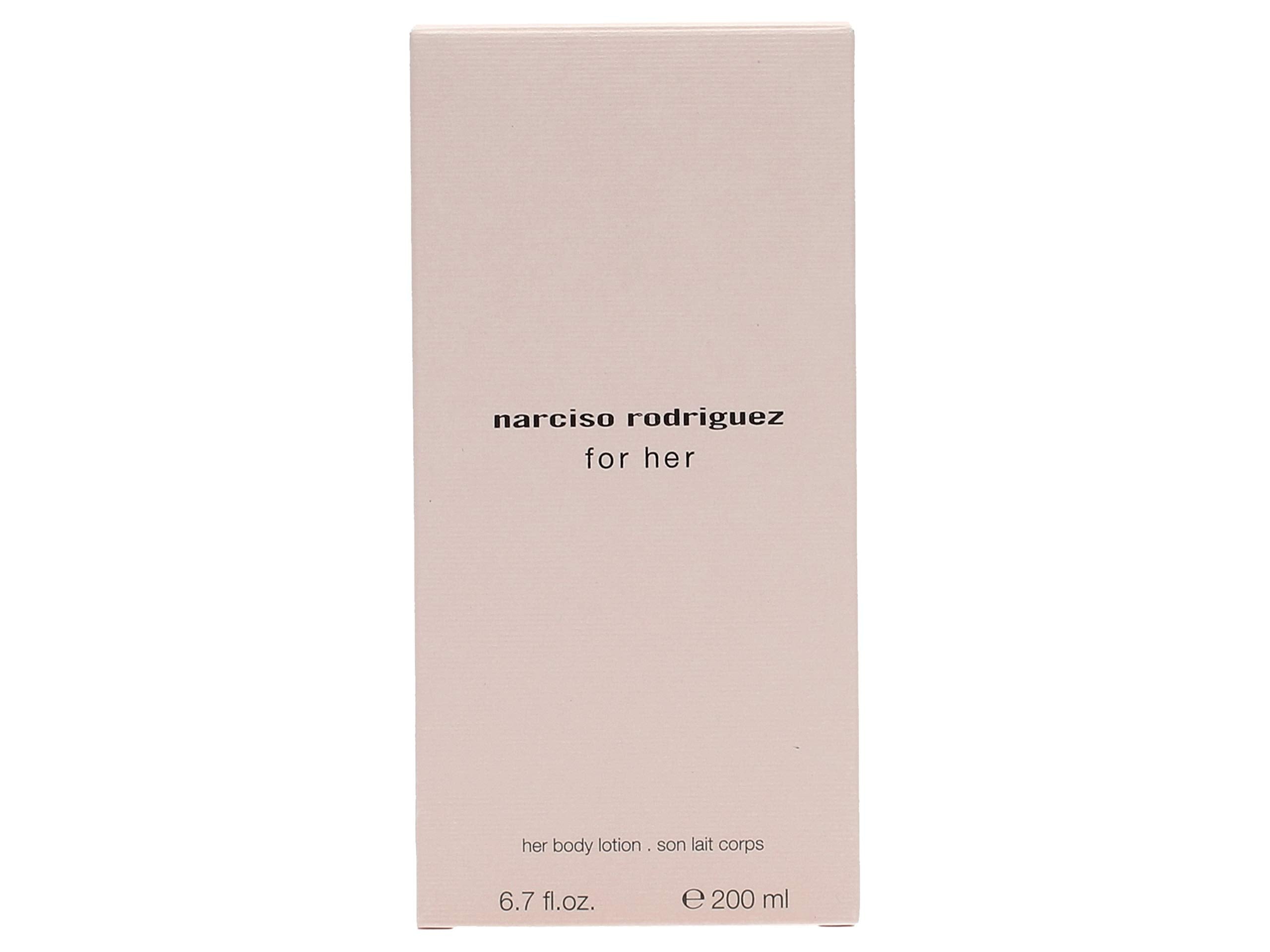 Narciso Rodriguez for Her body lotion bottle showing subtle hydration and elegance