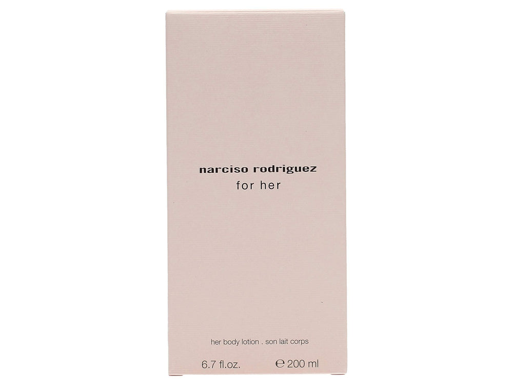 Narciso Rodriguez for Her body lotion bottle showing subtle hydration and elegance