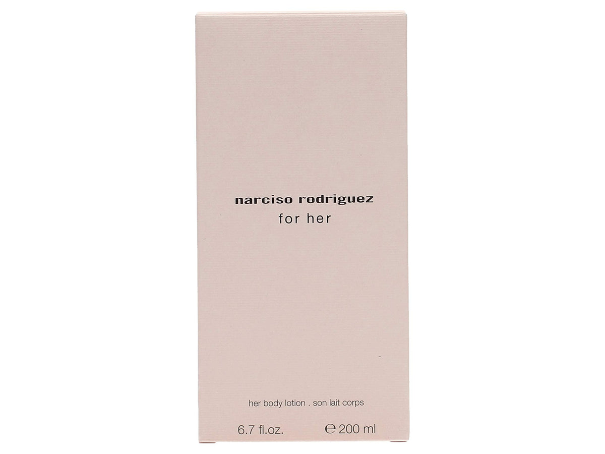 Narciso Rodriguez for Her body lotion bottle showing subtle hydration and elegance