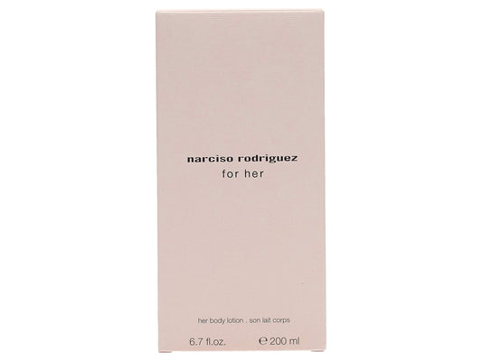 Narciso Rodriguez for Her body lotion bottle showing subtle hydration and elegance
