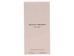 Narciso Rodriguez for Her body lotion bottle showing subtle hydration and elegance