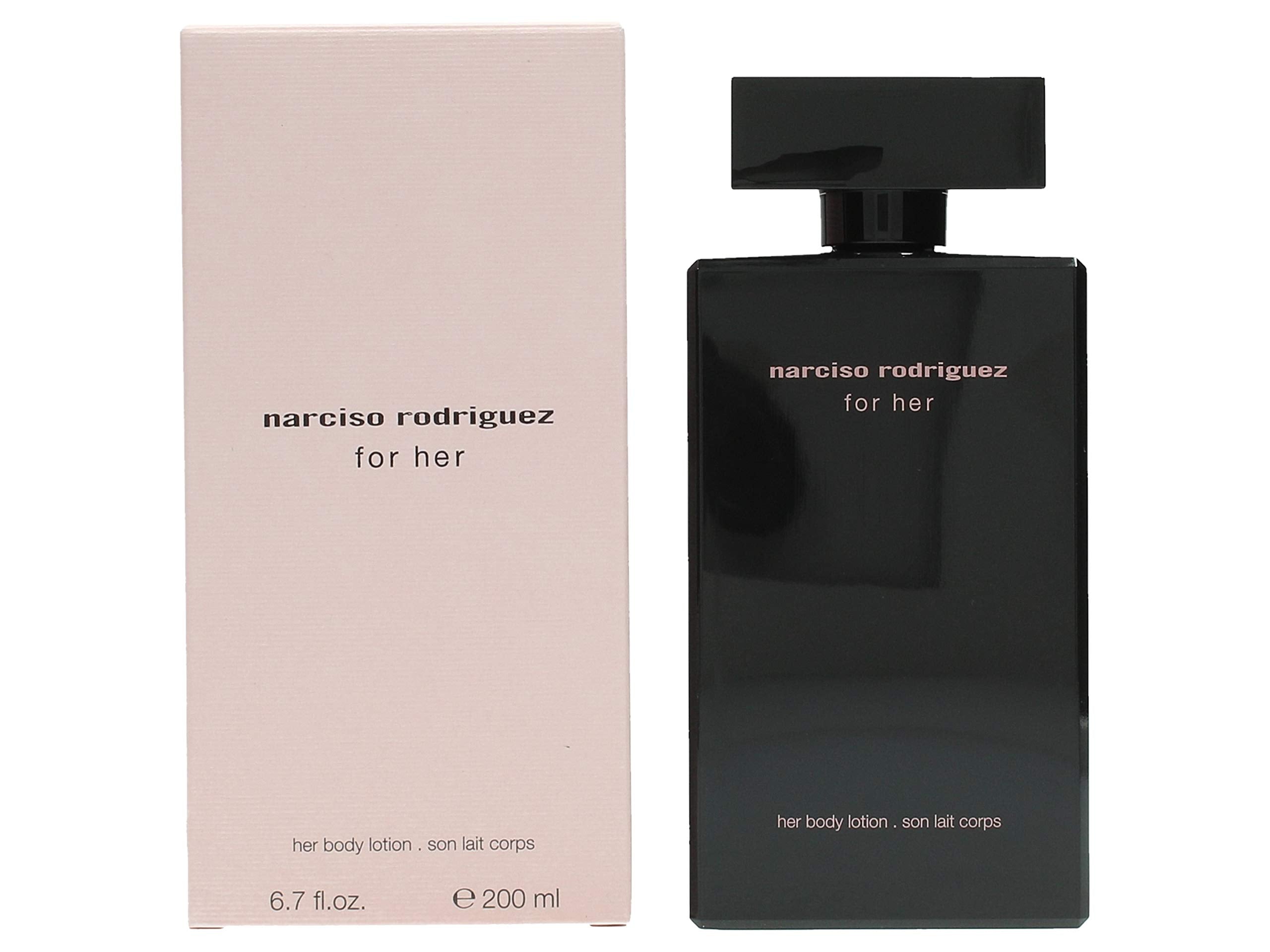 Narciso Rodriguez for Her packaging on a clean display for premium care