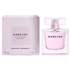 Narciso Rodriguez Radiante EDP bottle representing radiant floral musk for everyday sophistication.