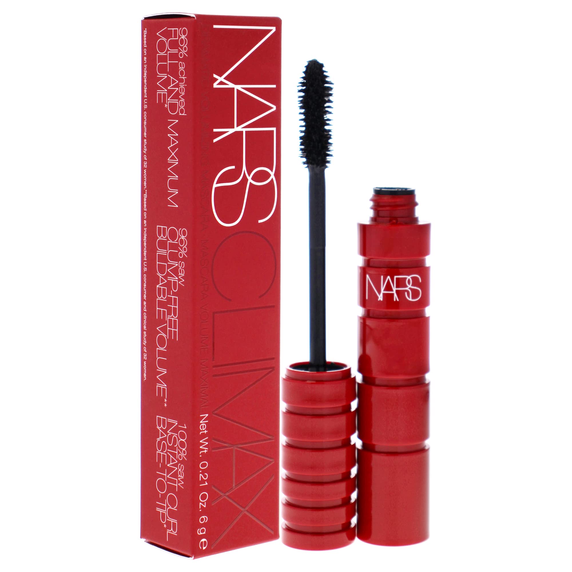 NARS Climax Mascara application on lashes showing length and volume.
