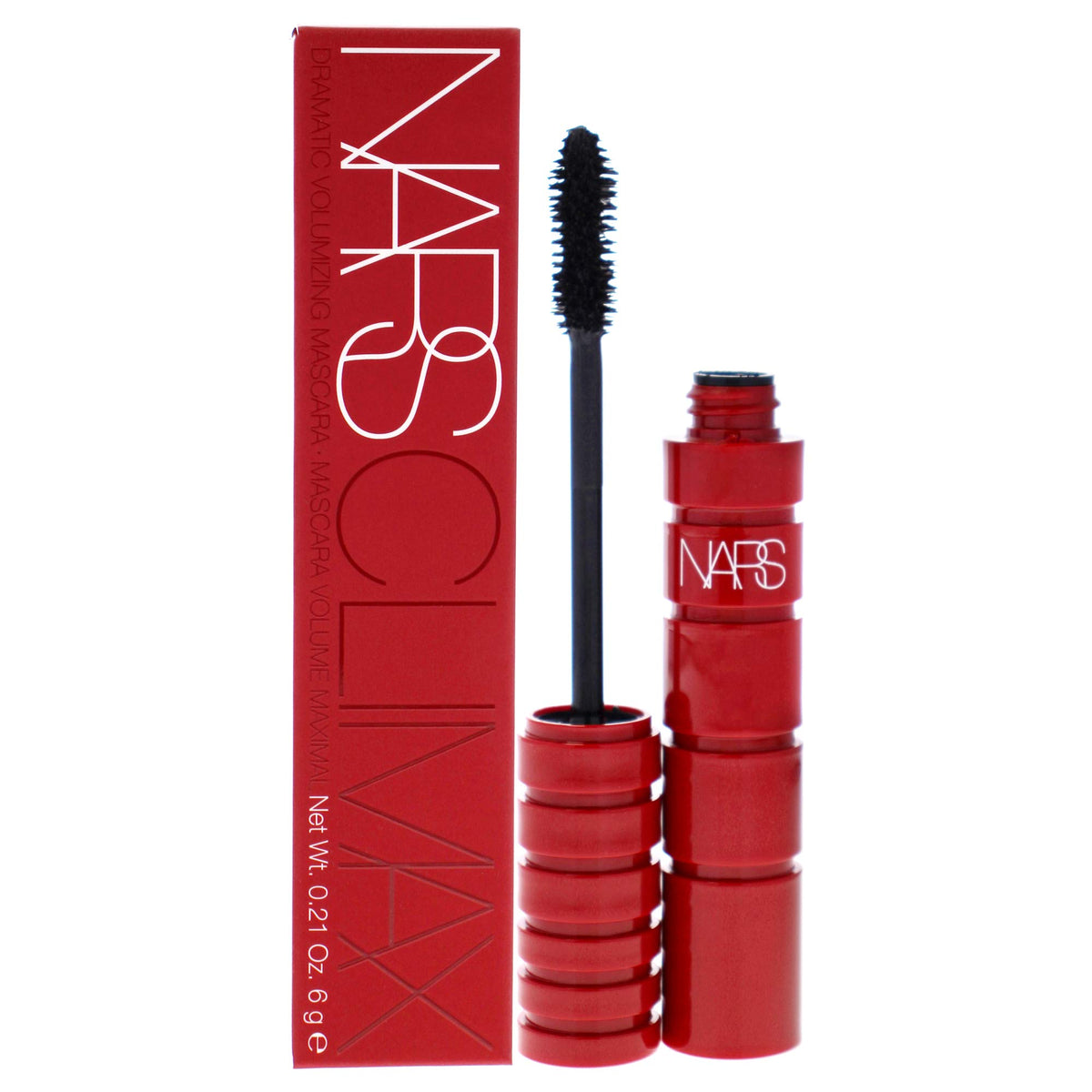 NARS Climax Mascara bottle and wand show off bold black formula for dramatic lashes.