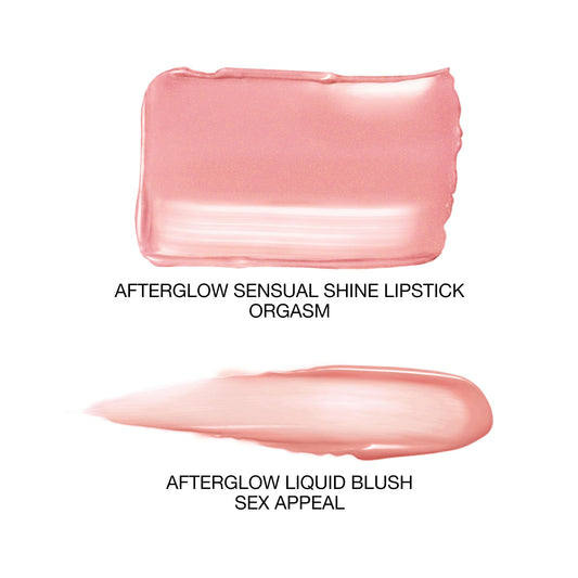 NARS Mini Afterglow Liquid Blush in Sex Appeal delivers soft peach color for a radiant, seamless blush.