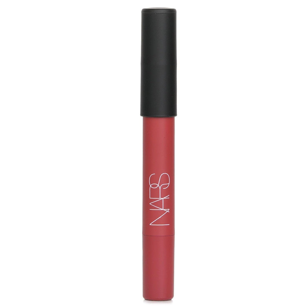Brick red lip swatch on daylight skin using NARS Powermatte Born To Be Wild
